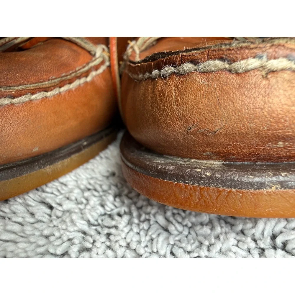 Vintage Timberland USA Made 10M Leather Camp Moc Shoe Vibram Sole Brown Handsewn